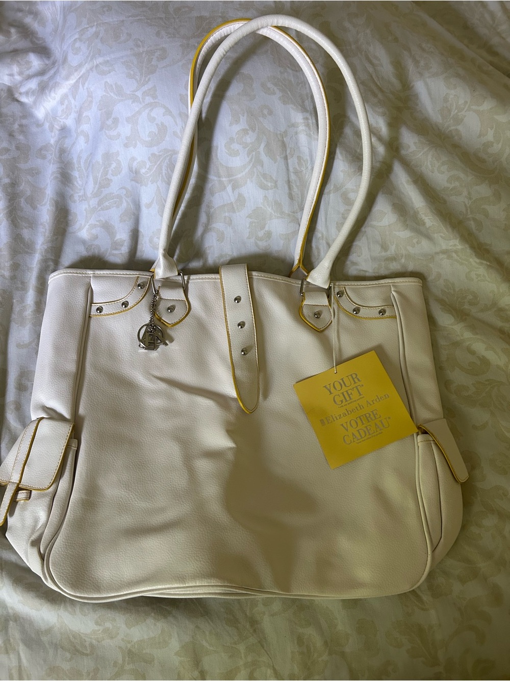 Elizabeth Arden Cream Tote with Gold Trim and Charm
